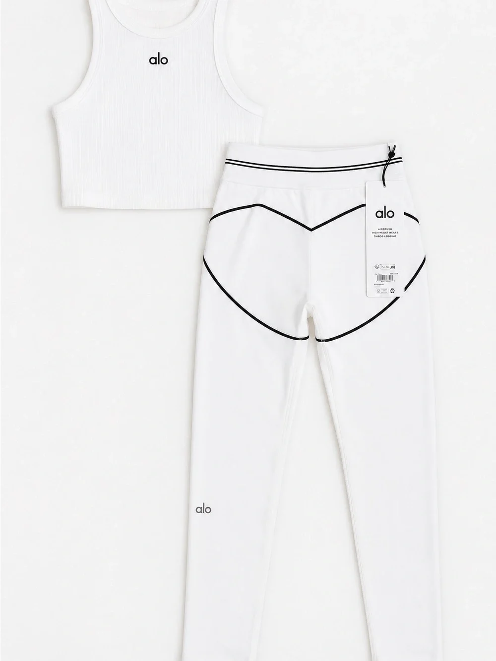 NWT Alo Yoga White & Black Airbrush Leggings + Ribbed Cropped Tank Top Set SMALL